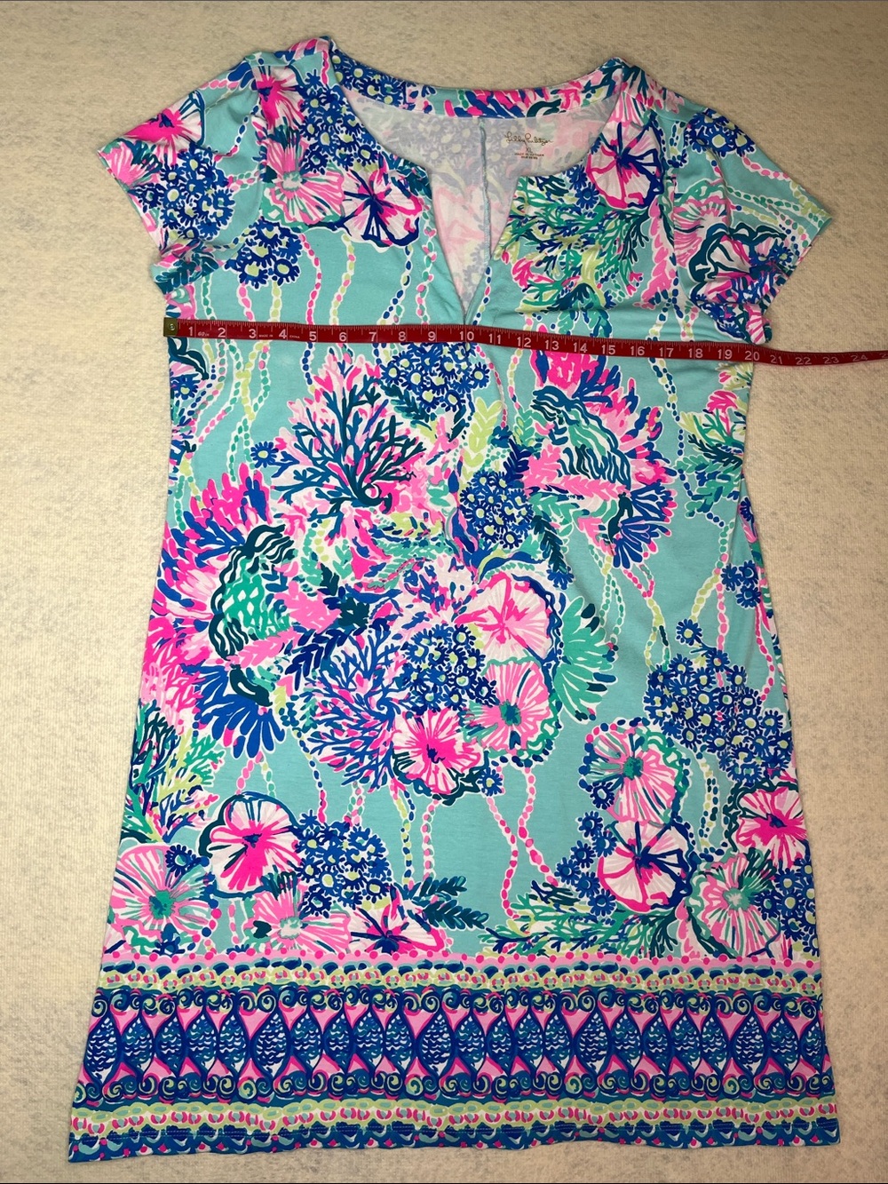 Lily Pulitzer-“Sophiletta”Dress in bright turquoise, pink & blue coral print-XL - Picture 3 of 8